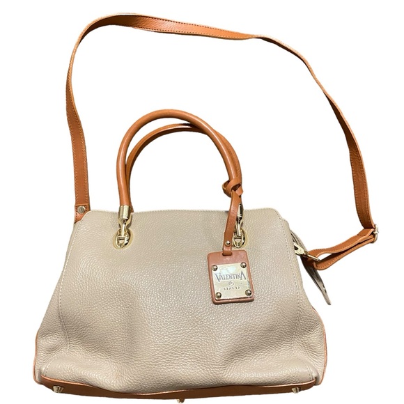 Valentina Tradizone Italiana Beige Pebbled Leather Crossbody Shoulder Bag - Picture 2 of 6